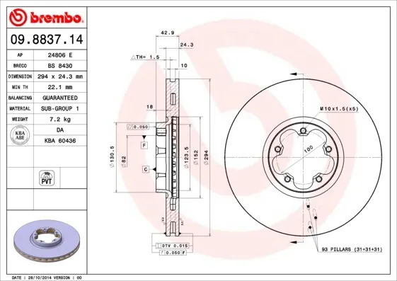 Tarcza hamulcowa przednia 09883714 Brembo