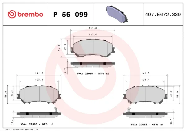 Klocki hamulcowe przednie tarczowe P56099 Brembo