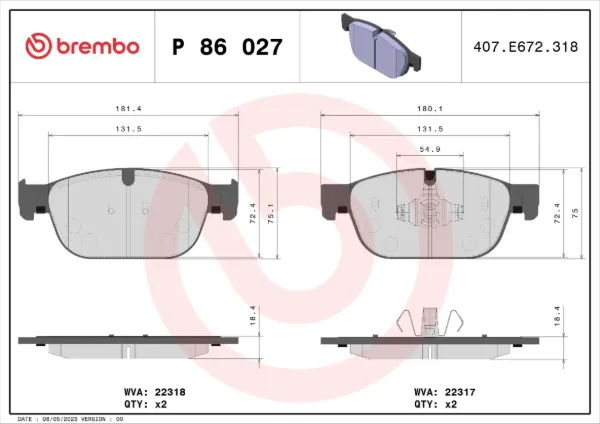 Klocki hamulcowe przednie tarczowe P86027 Brembo
