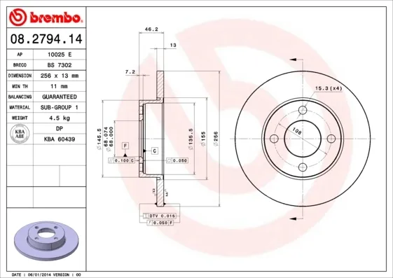 Tarcza hamulcowa przednia 08279414 Brembo