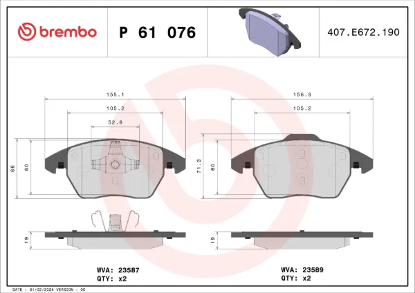 Klocki hamulcowe przednie tarczowe P61076 Brembo