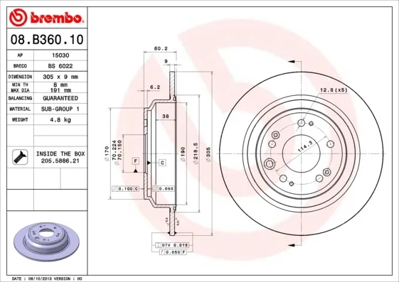 Tarcza hamulcowa tylna 08B36010 Brembo
