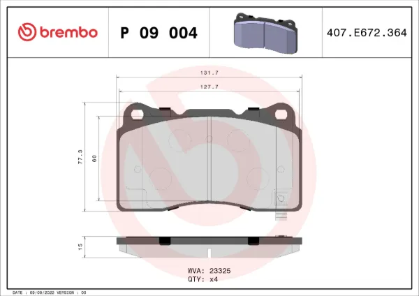 Klocki hamulcowe przednie tarczowe P09004 Brembo