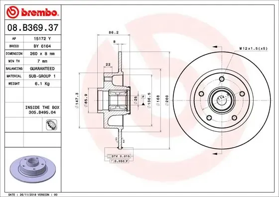 Tarcza hamulcowa tylna 08B36937 Brembo