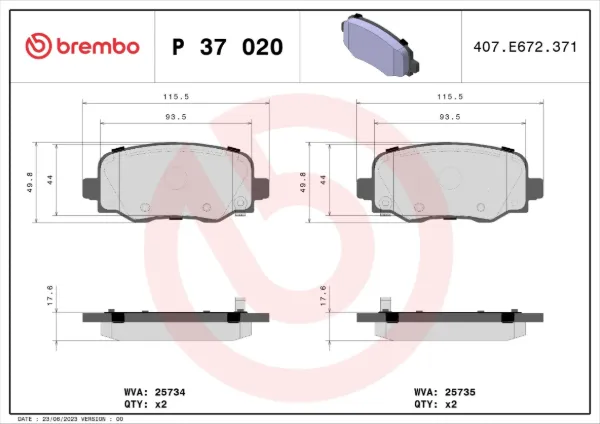 Okładziny (klocki) do hamulców tarczowych tylne P37020 Brembo