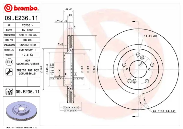 Tarcza hamulcowa przednia 09E23611 Brembo