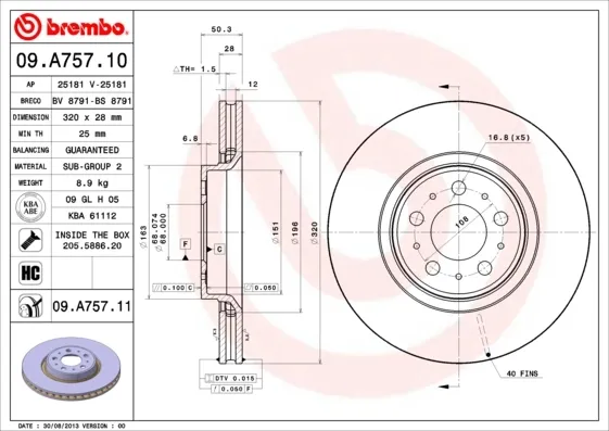 Tarcza hamulcowa przednia 09A75711 Brembo