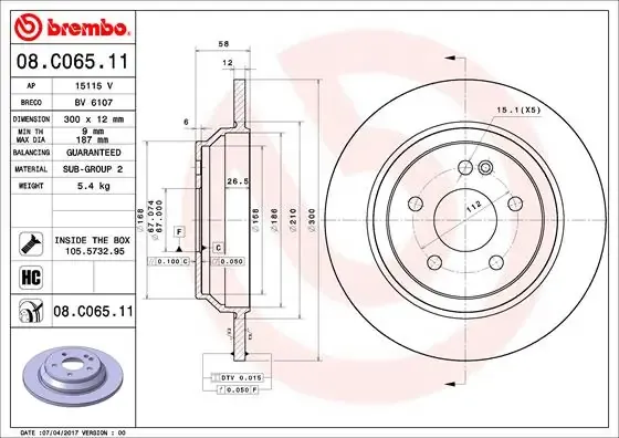 Tarcza hamulcowa tylna 08C06511 Brembo