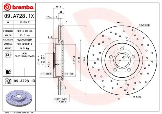 Tarcza hamulcowa przednia 09A7281X Brembo