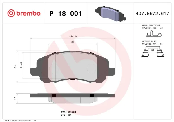 Klocki hamulcowe przednie tarczowe P18001 Brembo