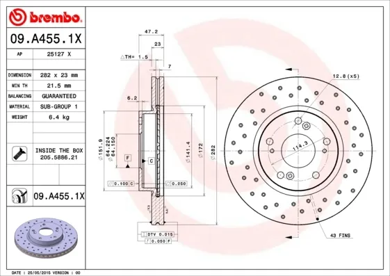 Tarcza hamulcowa przednia 09A4551X Brembo