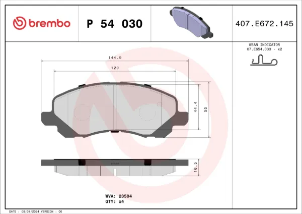 Klocki hamulcowe przednie tarczowe P54030 Brembo