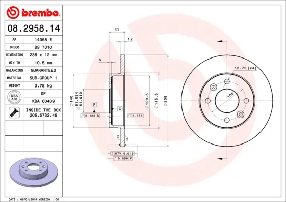Tarcza hamulcowa przednia 08295814 Brembo