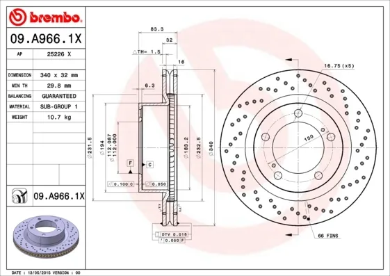 Tarcza hamulcowa przednia 09A9661X Brembo