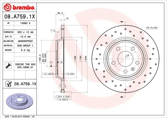Tarcza hamulcowa tylna 08A7591X Brembo