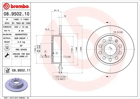 Tarcza hamulcowa tylna 08950211 Brembo