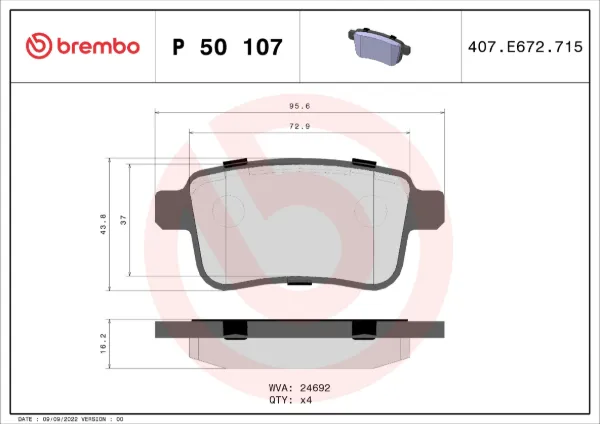 Okładziny (klocki) do hamulców tarczowych tylne P50107 Brembo