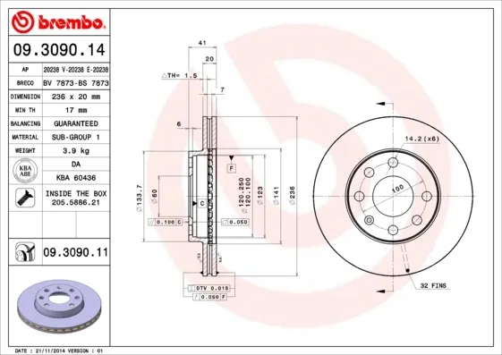 Tarcza hamulcowa przednia 09309011 Brembo