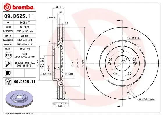 Tarcza hamulcowa przednia 09D62511 Brembo
