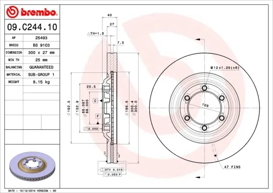 Tarcza hamulcowa przednia 09C24410 Brembo