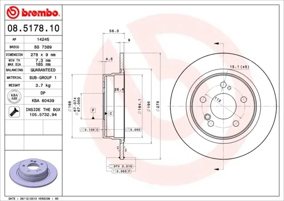 Tarcza hamulcowa tylna 08517810 Brembo