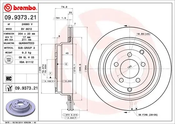 Tarcza hamulcowa tylna 09937321 Brembo