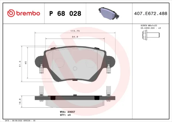 Okładziny (klocki) do hamulców tarczowych tylne P68028 Brembo