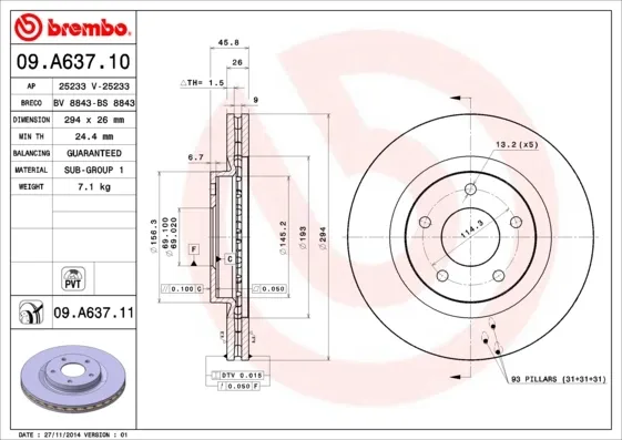 Tarcza hamulcowa przednia 09A63710 Brembo