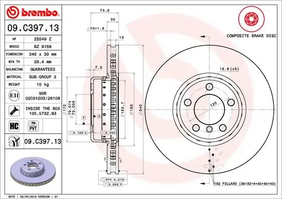 Tarcza hamulcowa przednia 09C39713 Brembo