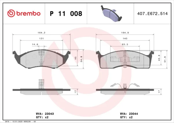 Klocki hamulcowe przednie tarczowe P11008 Brembo