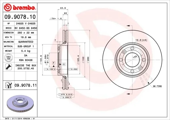 Tarcza hamulcowa przednia 09907811 Brembo