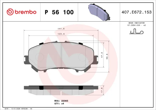 Klocki hamulcowe przednie tarczowe P56100 Brembo