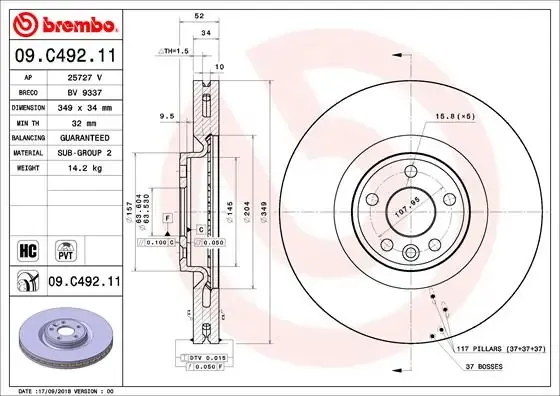 Tarcza hamulcowa przednia 09C49211 Brembo