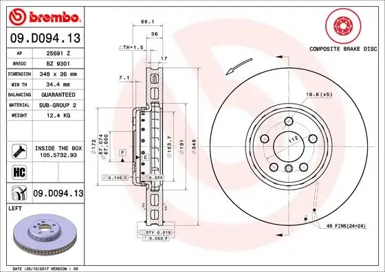 Tarcza hamulcowa przednia 09D09413 Brembo