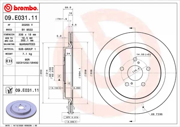 Tarcza hamulcowa tylna 09E03111 Brembo