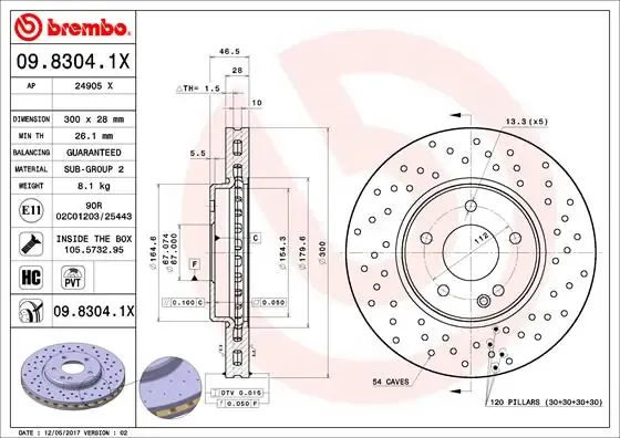 Tarcza hamulcowa przednia 0983041X Brembo