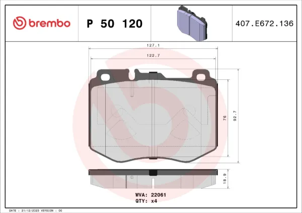 Klocki hamulcowe przednie tarczowe P50120 Brembo