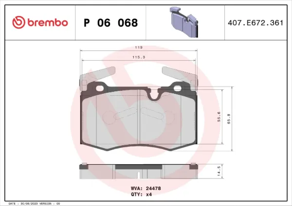 Klocki hamulcowe przednie tarczowe P06068 Brembo
