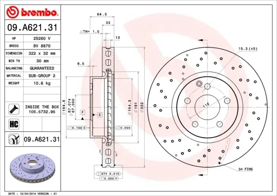 Tarcza hamulcowa przednia 09A62131 Brembo