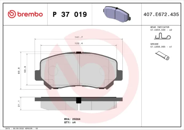 Klocki hamulcowe przednie tarczowe P37019 Brembo