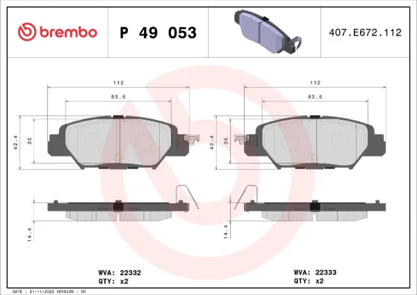 Okładziny (klocki) do hamulców tarczowych tylne P49053 Brembo