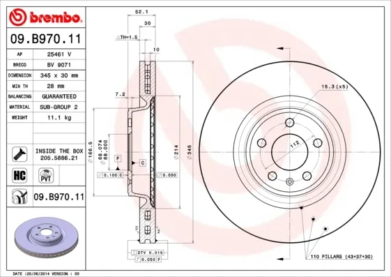 Tarcza hamulcowa przednia 09B97011 Brembo