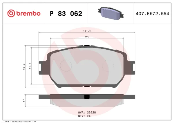 Klocki hamulcowe przednie tarczowe P83062 Brembo