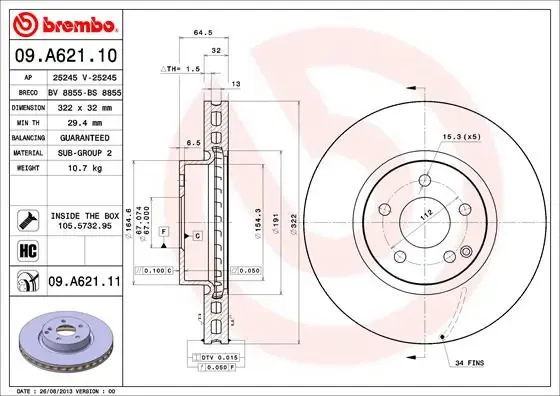 Tarcza hamulcowa przednia 09A62111 Brembo