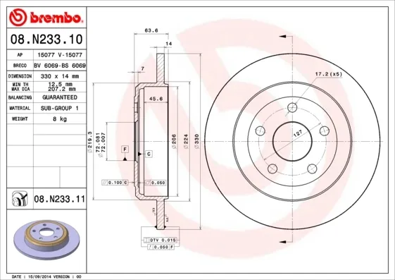 Tarcza hamulcowa tylna 08N23311 Brembo