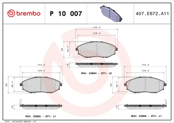 Klocki hamulcowe przednie tarczowe P10007 Brembo