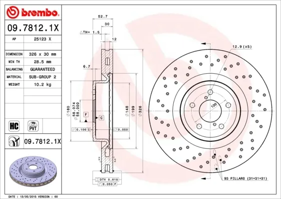 Tarcza hamulcowa przednia 0978121X Brembo