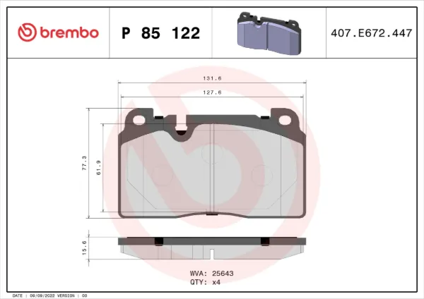 Klocki hamulcowe przednie tarczowe P85122 Brembo