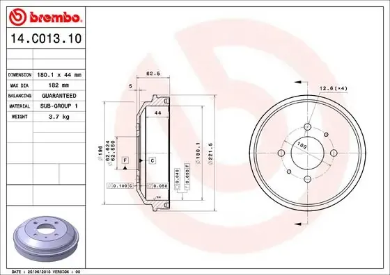 Bęben hamulcowy tylny 14C01310 Brembo