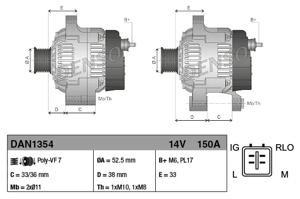 Alternator DAN1354 Denso